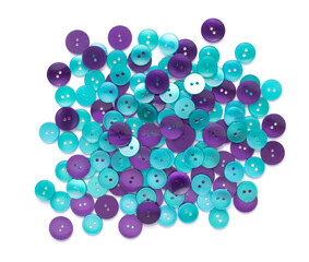Button heap isolated on white background. Pile of sewing buttons