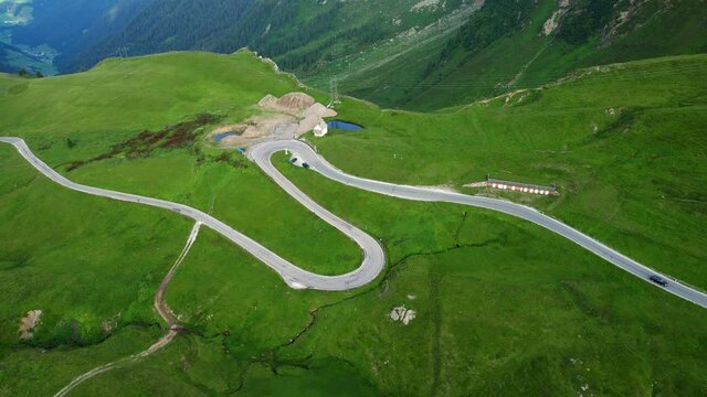Timmelsjoch high alpine road in Austria called Passo Rombo - travel photography by drone