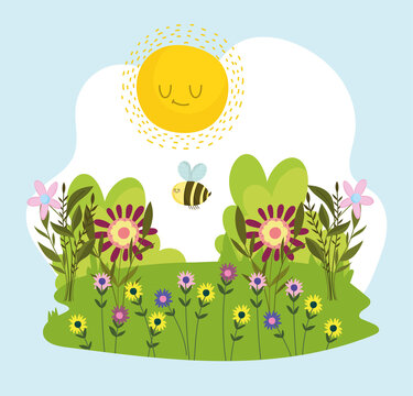 cartoon bee and flowers