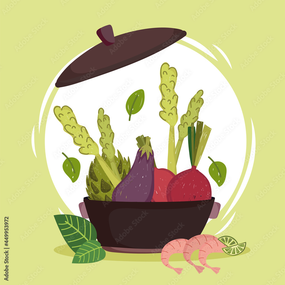 Poster fresh vegetables in pot