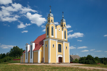 Fototapeta na wymiar Old ancient church of the Transfiguration of the Lord and Blessed Virgin Mary in Krevo, Grodno region, Belarus.