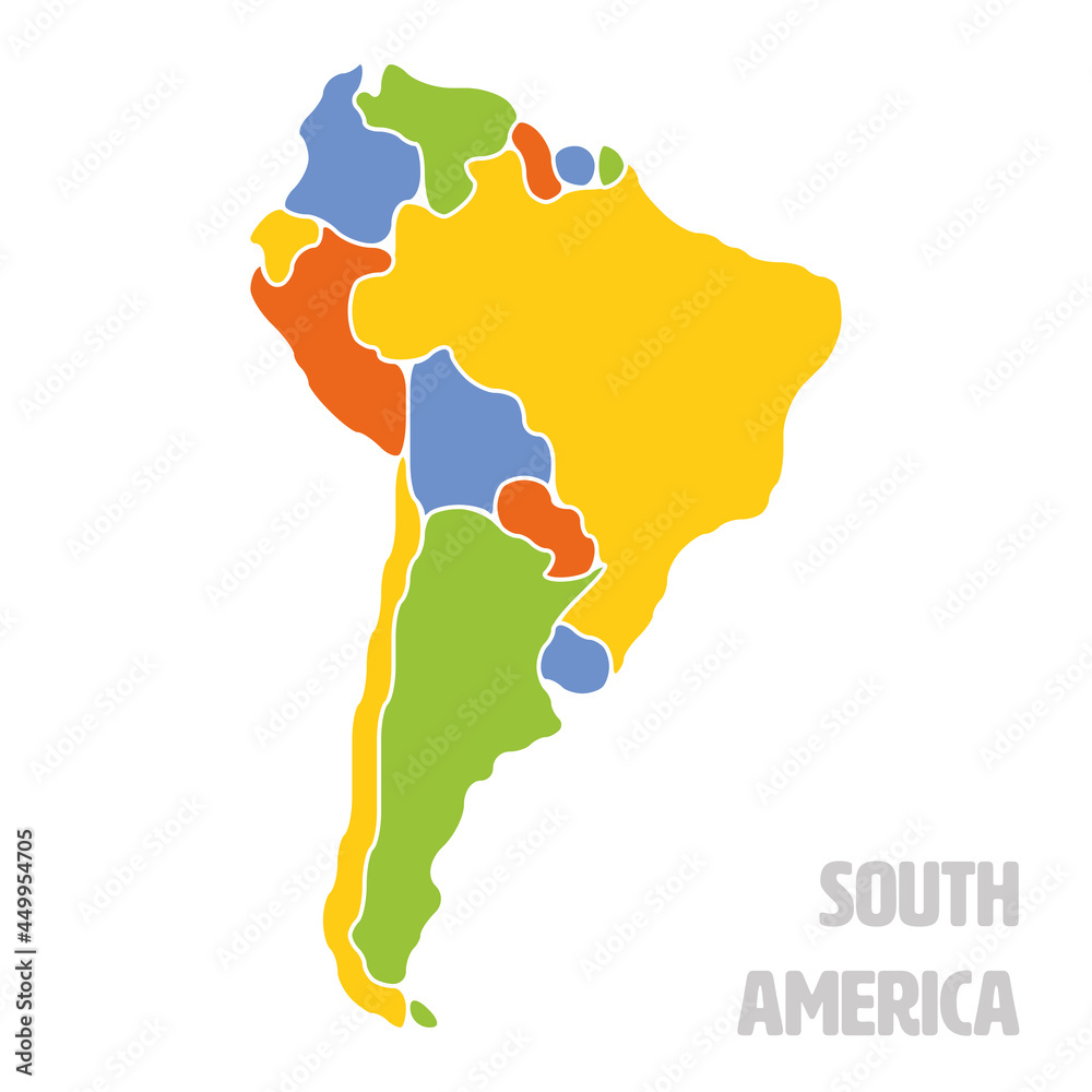 Wall mural simplified schematic map of south america. blank isolated continent political map of countries. gene - Wall murals