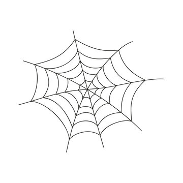 Cobweb outline icon isolated on white background. Hand drawn spider web texture. Element for Halloween party decoration. Vector illustration in doodle style.