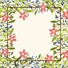 frame with flowers and leaves