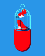 Global Health - Drug Abuse - woman trapped in a pill cage