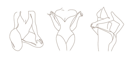 Abstract minimalistic female bodies. Modern single line art. Woman beauty fashion concept, minimalistic style.