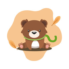 Kawaii cartoon of a sitting bear Autumn season