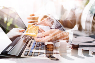 shopping online payment by using laptop.hands holding credit card and using laptop. online shopping concept.