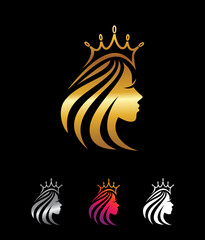 Golden Crown and Beauty Vector Sign