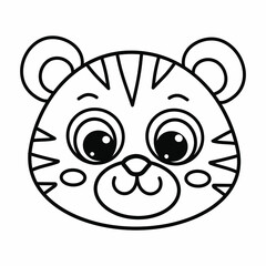 Cute cartoon baby tiger smiles. Vector illustration isolated on white.