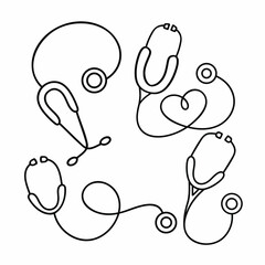 Stethoscopes outline illustration. Heartbeat logo in outline style. Vector illustration isolated on white.