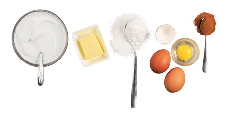 Kitchen table with  cook ingredients.