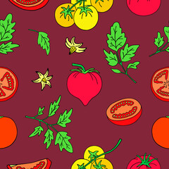 Vector seamless illustration with tomatoes.