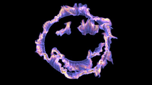 Fire from the gas-burning on a smiling face shape. Top view.