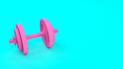 pink fitness dumbbells on a blue background. the concept of a healthy lifestyle. 3d rendering