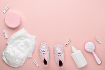 Background with objects for the child's personal hygiene.