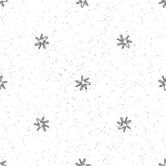 Hand Drawn Snowflakes Christmas Seamless Pattern. Subtle Flying Snow Flakes on chalk snowflakes Background. Amusing chalk handdrawn snow overlay. Vibrant holiday season decoration.
