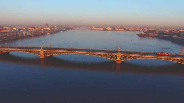 Aerial Saint-Petersburg Russia Troitsky Bridge city panorama