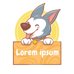 cute a pet shop and pet care cartoon logo with Husky