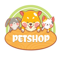 cute a pet shop and pet care cartoon logo
