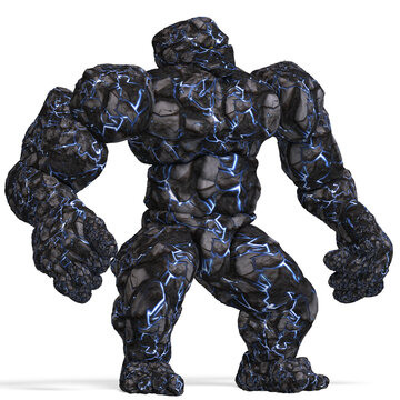 3d-illustration of an isolated giant fantasy stone golem creature
