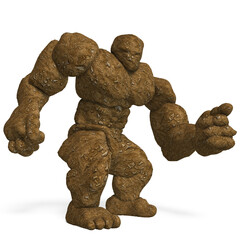 3d-illustration of an isolated giant fantasy clay golem creature