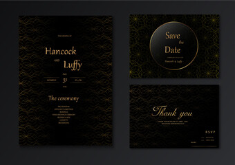   Elegant wedding invitation card template design luxury dark background with black and gold