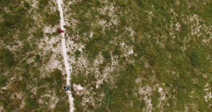 Aerial Looking Down on Two Hikers, Green Mountains, Pringle Bay, South Africa