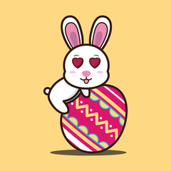 vector illustration of cute bunny hugging easter egg