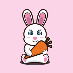 vector illustration of cute bunny holding carrot