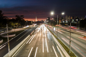Fototapeta na wymiar Sao Paulo, Brazil, July 19, 2021. Traffic on 23 de Maio Avenue, near of Ibirapuera Park, in Sao Paulo