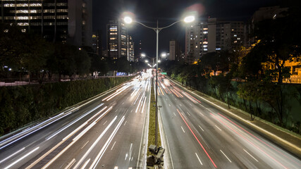 traffic jan on 23 de Maio Avenue at night, in south side of Sao Paulo city.