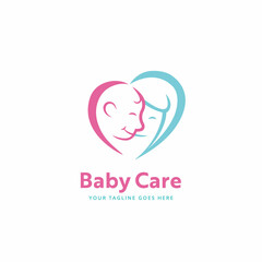 Baby care service logo template, love baby and mom logo icon