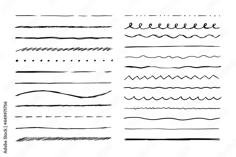 Poster hand drawn line set. sketch scribble pencil stroke style. horizontal wave and zigzag doodle line. ve