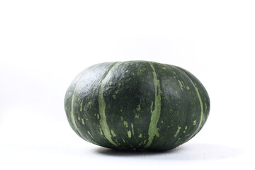 Green pumpkin on white background, Japanese pumpkin