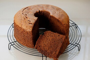 cut and eat a delicious chocolate chiffon cake