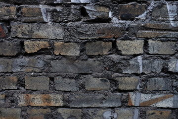 Horizontal part of grey painted brick wall, close up