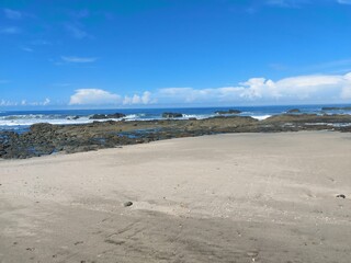 beach, view, landscape, mountains, nature, blue, sky, green, city, country, 