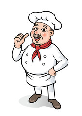Smiling chef doing the top finger