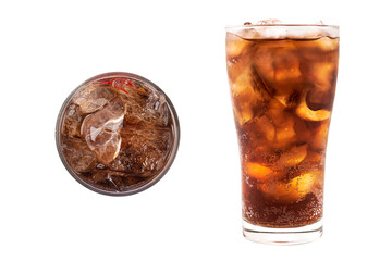 Glass of cola with ice isolated on white background.