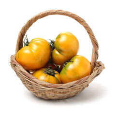 fresh yellow tomatoes on white background 