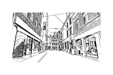 Building view with landmark of Halle is a city in central Germany. Hand drawn sketch illustration in vector.