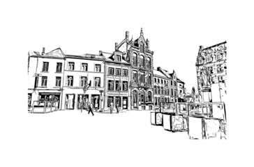 Obraz premium Building view with landmark of Halle is a city in central Germany. Hand drawn sketch illustration in vector.