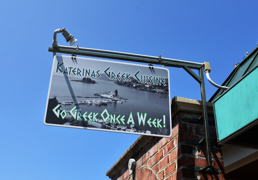 Katerina's Greek Cuisine Restaurant Sign, Manassas, Virginia, USA