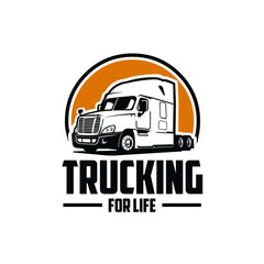 Trucking Company Ready Made Logo. Semi Truck 18 Wheeler Freight Vector Isolated