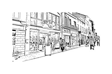 Building view with landmark of Halle is a city in central Germany. Hand drawn sketch illustration in vector.