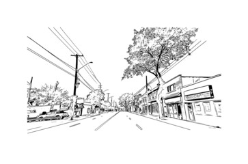 Building view with landmark of Hamilton is the capital city of Bermuda. Hand drawn sketch illustration in vector.