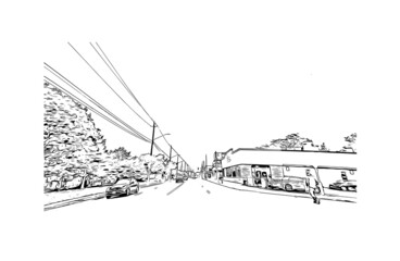 Obraz premium Building view with landmark of Hamilton is the capital city of Bermuda. Hand drawn sketch illustration in vector.