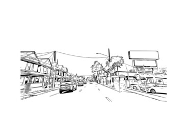 Building view with landmark of Hamilton is the capital city of Bermuda. Hand drawn sketch illustration in vector.