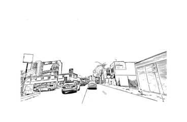 Building view with landmark of Hamilton is the capital city of Bermuda. Hand drawn sketch illustration in vector.